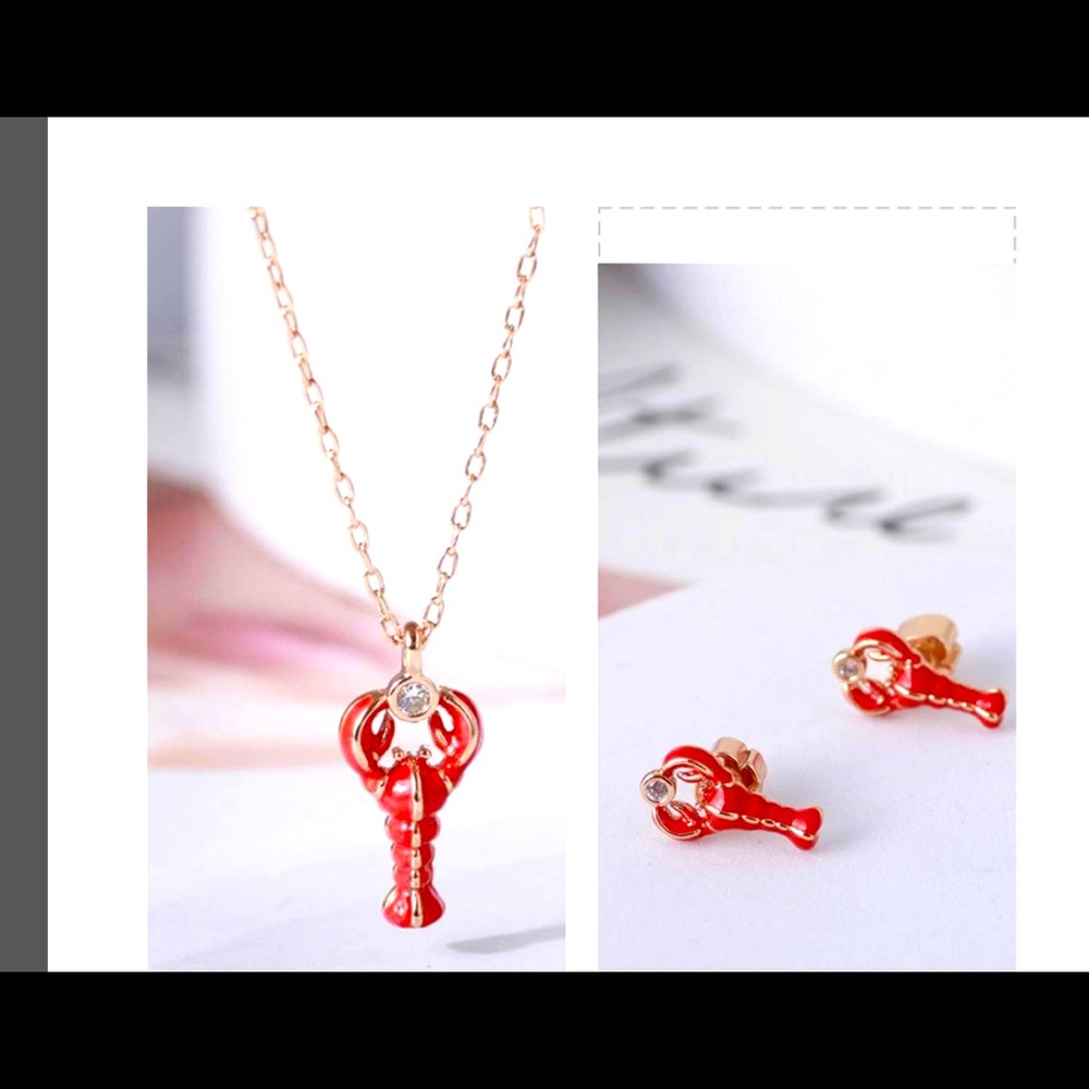 New- beautiful red lobster necklace& earring set
